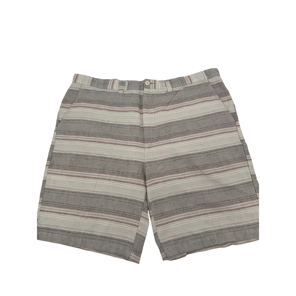 St. John's Bay Striped Shorts Mens 42 Grey Linen Cotton Blend Casual Summer